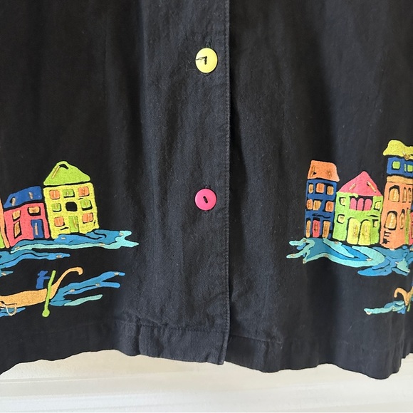 Vintage Jane Ashley Black Painted Beaded Button Up Shirt Women’s Plus Size 2X - Picture 8 of 16